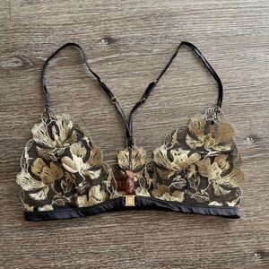 Black and Gold Floral Lace Bralette